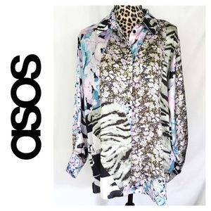 ASOS Oversized Colorful Multi Patterned Button Down Long Sleeve Blouse